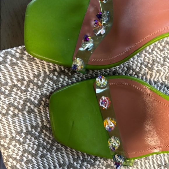 Amina Muaddi Green Crystal Embellished Heels - Picture 4 of 7